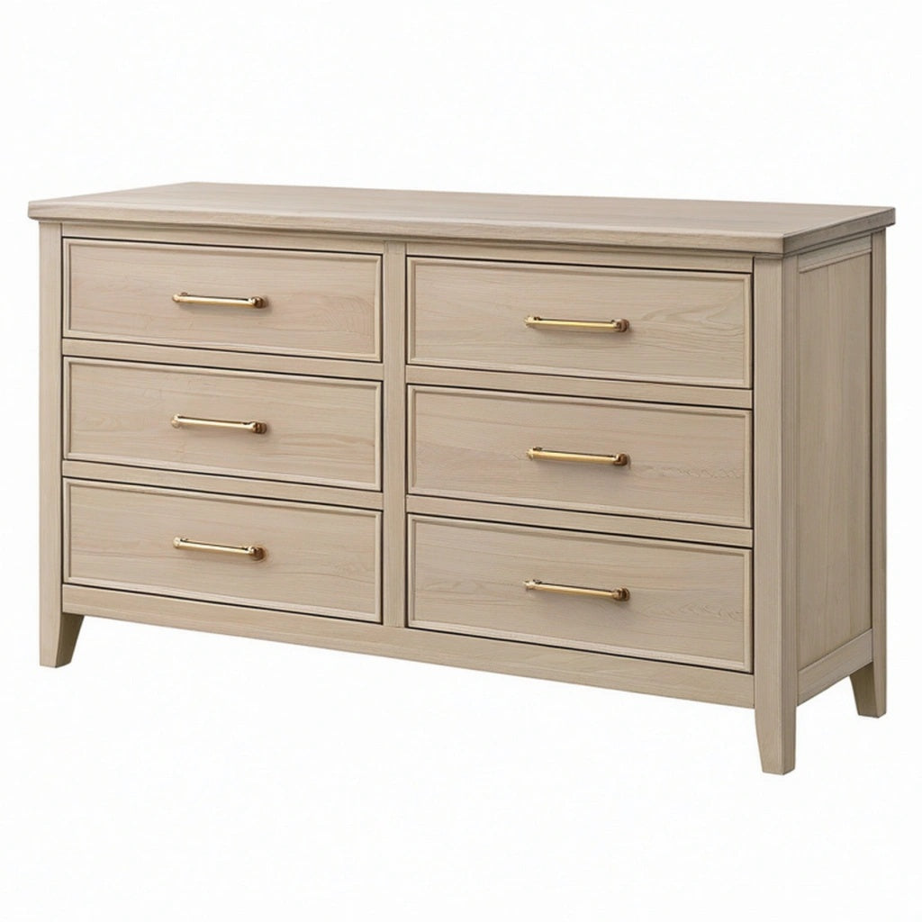 Komoda 160 x 45 x 85 cm z drewna jasnobeżowa z 6 szufladami w stylu klasycznym