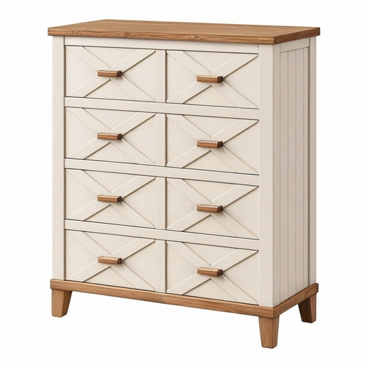 Komoda 90 x 40 x 105 cm z drewna kremowa z 8 szufladami w stylu rustykalnym