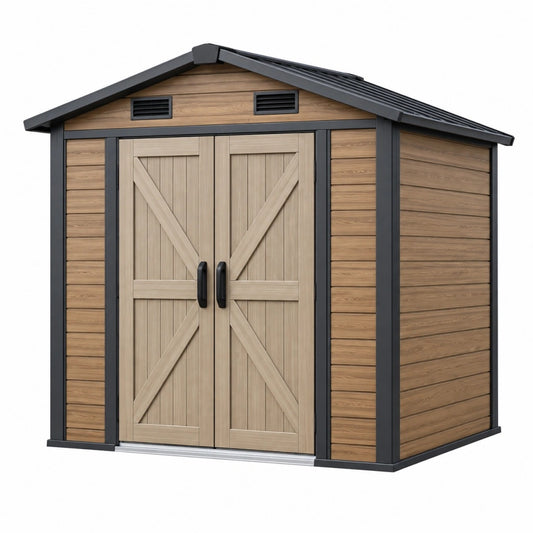 Domek narzędziowy 200 x 150 x 210 cm drewnopodobne panele metalowa rama dwuskrzydłowe drzwi